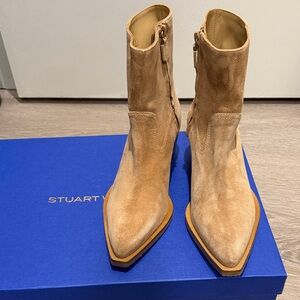 New Stuart Weitzman Camel/Caramel Tate Booties Sport Suede Size 8